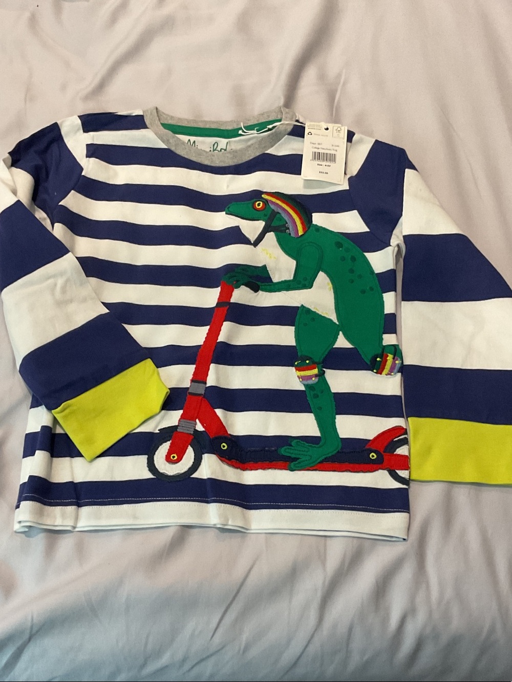 Boden Navy & White Striped Frog Scooter Long-Sleeve Tee